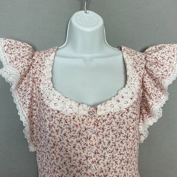 Gunne Sax Dress Prairie 70s Floral Lace Short Sleeve Pale Pink Retro Junior Midi - Picture 15 of 15
